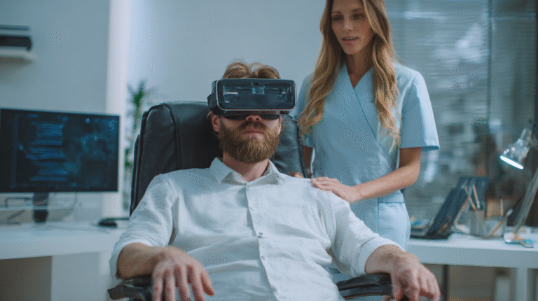 A man is looking into a 3d headset.