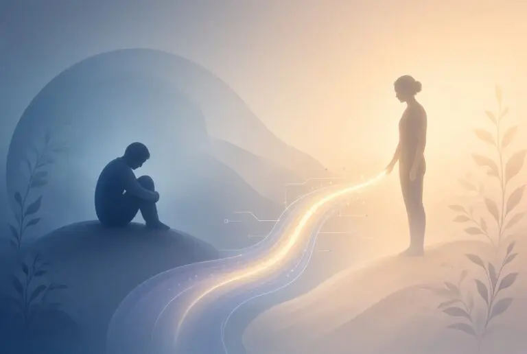 A woman and man standing side by side in clouds.