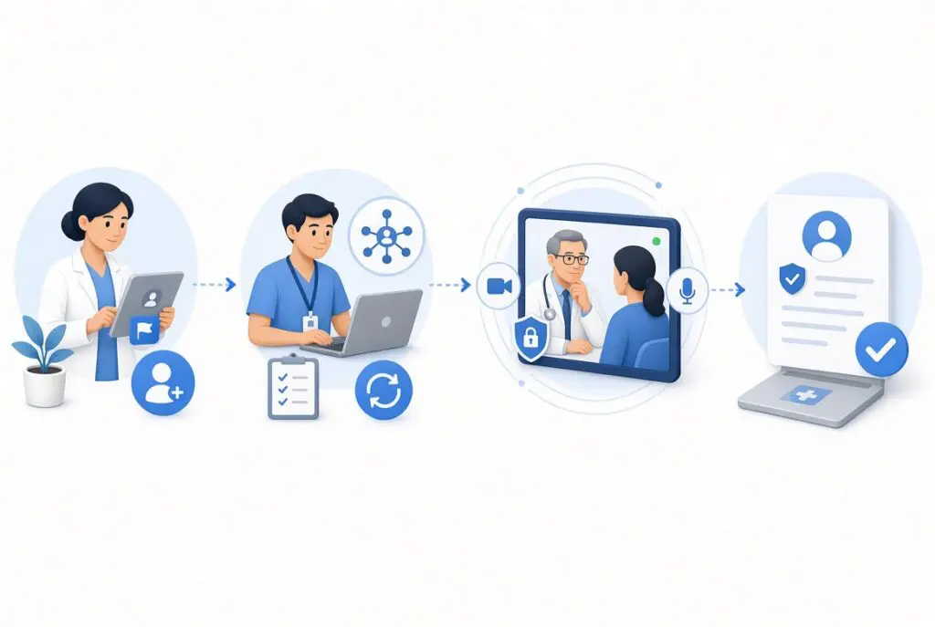 A referral process for psychiatry shown through all steps.