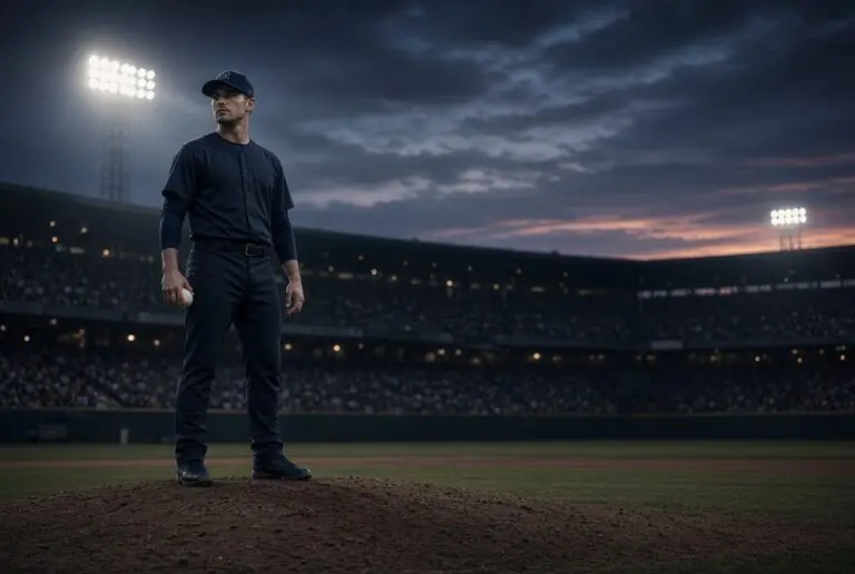 A man in a baseball stadium walking up to the mound.