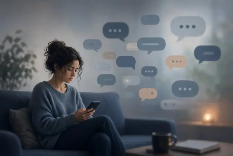 A woman is texting back and forth on her cell phone.