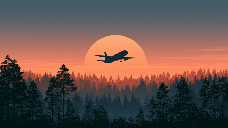 A plane flying into the sun.