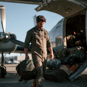 A man loading luggage onto a plane.