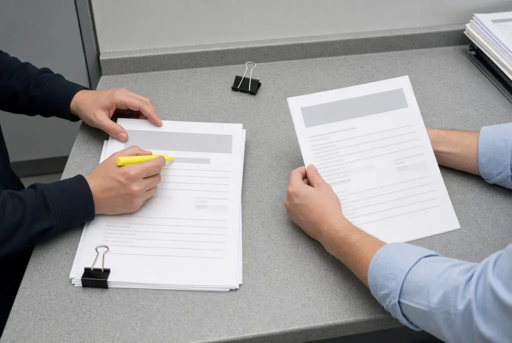 Quality director and finance lead comparing a payer measure spec to a coverage contract.