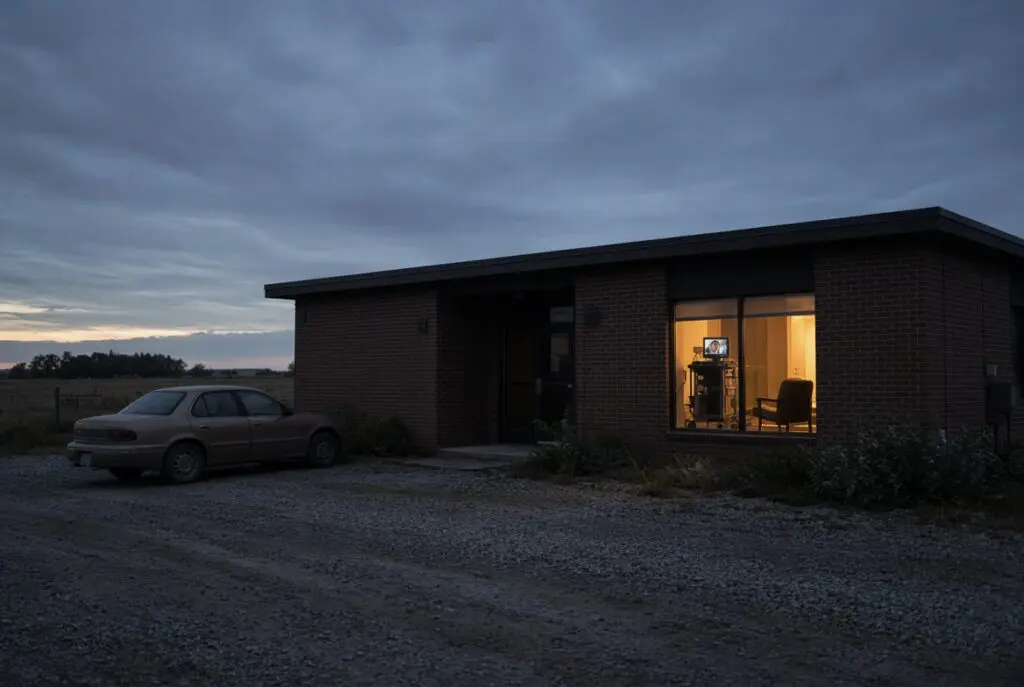 Rural clinic using HIPAA-compliant telepsychiatry video services after a psychiatrist call-out.