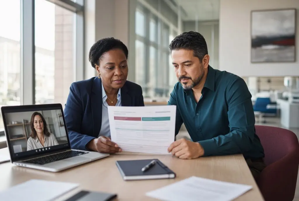 Hospital CFO and behavioral health director comparing contract shapes for psychiatric coverage