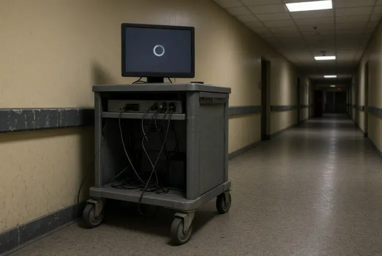 Video cart in a psychiatric unit hallway after a staffing change