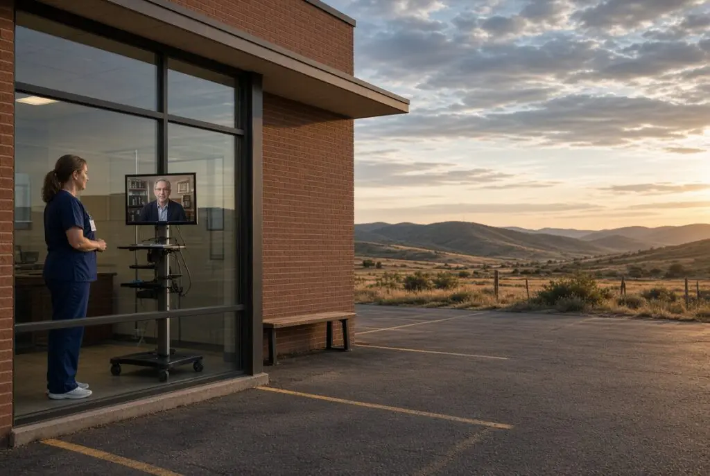 Rural clinic using a video consult when psychiatric volume is too uneven for a salaried FTE