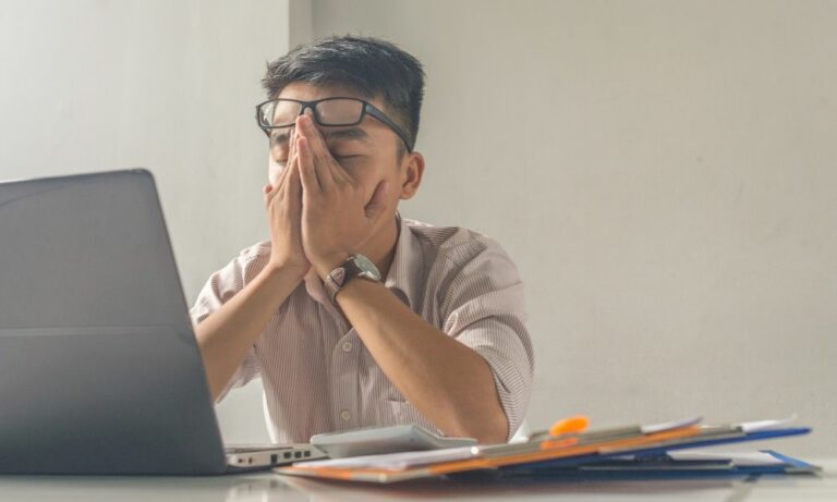 stressed man needing on demand mental health services