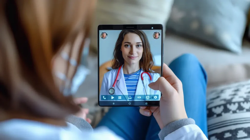 Picture of a telepsychiatrist speaking with a doctor for the "future of telepsychiatry" article.