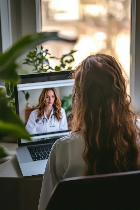 Picture of a patient using on-demand psychiatry provided by their CMHC