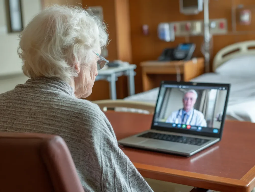 Woman speaking with a remote residential treatment center provider