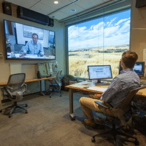 a man is watching a doctor in a teleconference